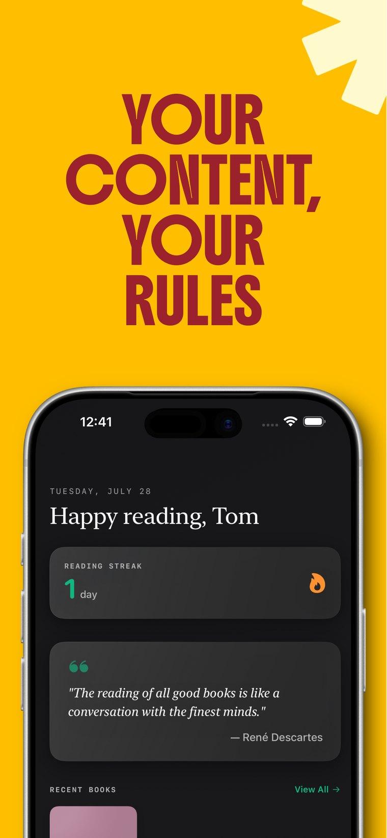 Margin's home screen with a reading streak and a daily quote